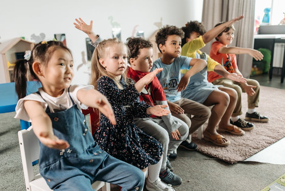 Children of various ethnicities engaged in fun educational activities in a classroom setting.